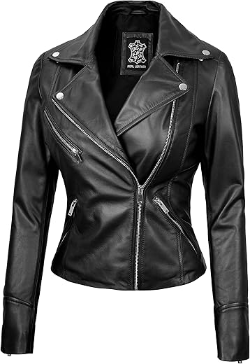 Domnite Women’s Asymmetrical Real Full Grain Leather Jacket – Chic Edge for the Confident Woman