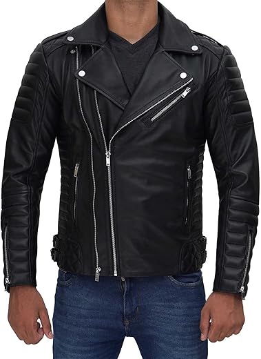 Domnite Men’s Full Grain Black Leather Jacket – Asymmetrical Style for the Bold Trendsetter