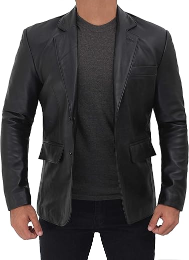 Domnite Leather Blazer for Men - Real Lambskin Black and Brown Casual Mens Leather Jacket