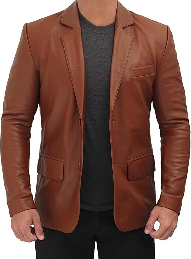 Domnite Men’s Full Grain Leather Blazer – Casual Elegance for the Modern Gentleman