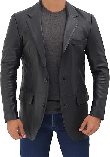 Domnite Men’s Full Grain Leather Blazer – Commanding Elegance for the Modern Man
