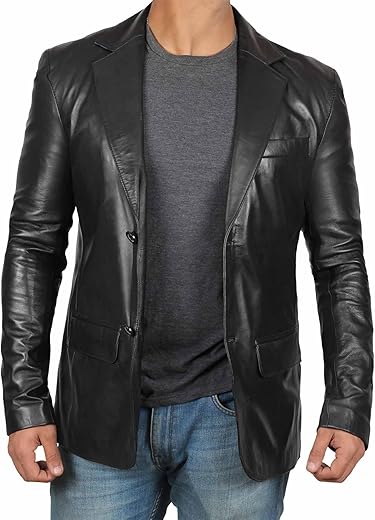 Domnite Men’s Full Grain Leather Blazer – Effortless Style for the Modern Man