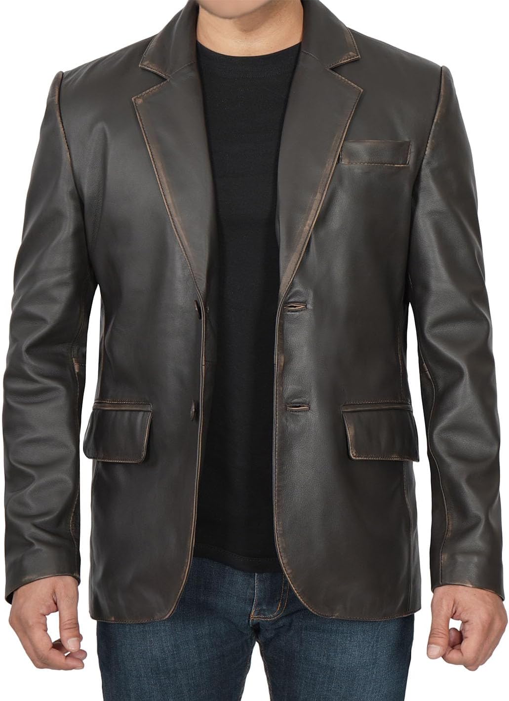 Domnite Men’s Full Grain Leather Blazer – Confident Style for the Modern Man
