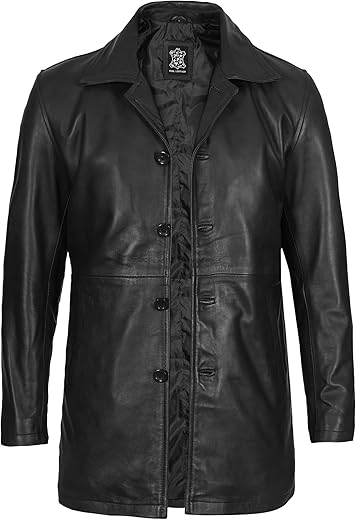Domnite Men’s Full Grain Leather Coat – Casual Car Coat Style for the Distinguished Gentleman
