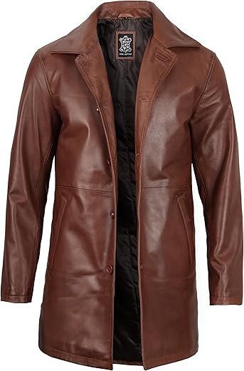 Domnite Men’s Full Grain Leather Coat – Casual Car Coat Style for the Modern Gentleman