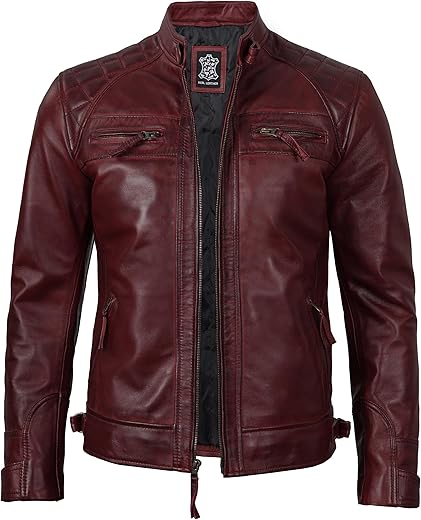 Domnite Men’s Full Grain Leather Jacket – Dynamic Café Racer Biker Style for the Fearless Individual