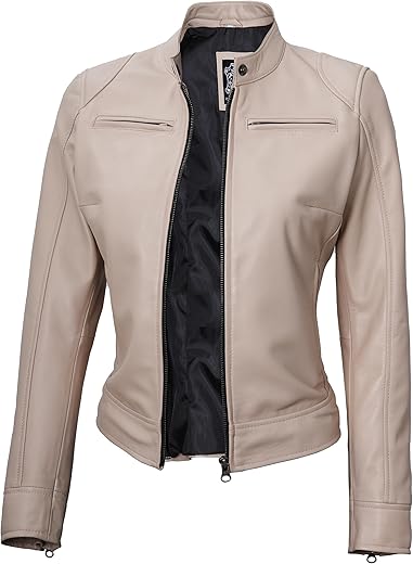 Domnite Women’s Real Full Grain Leather Jacket – Cafe Racer Style for Casual Dominance and Trendsetting Fashion