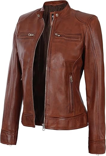 Domnite Leather Jackets For Women - Cafe Racer Style Casual And Trending Fashion Real Lambskin Womens Leather Jacket