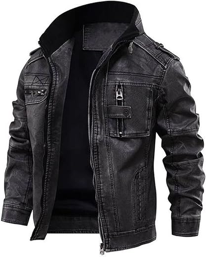 Domnite Mens Leather Jacket – Cafe Racer Style Casual Leather Jackets For Men
