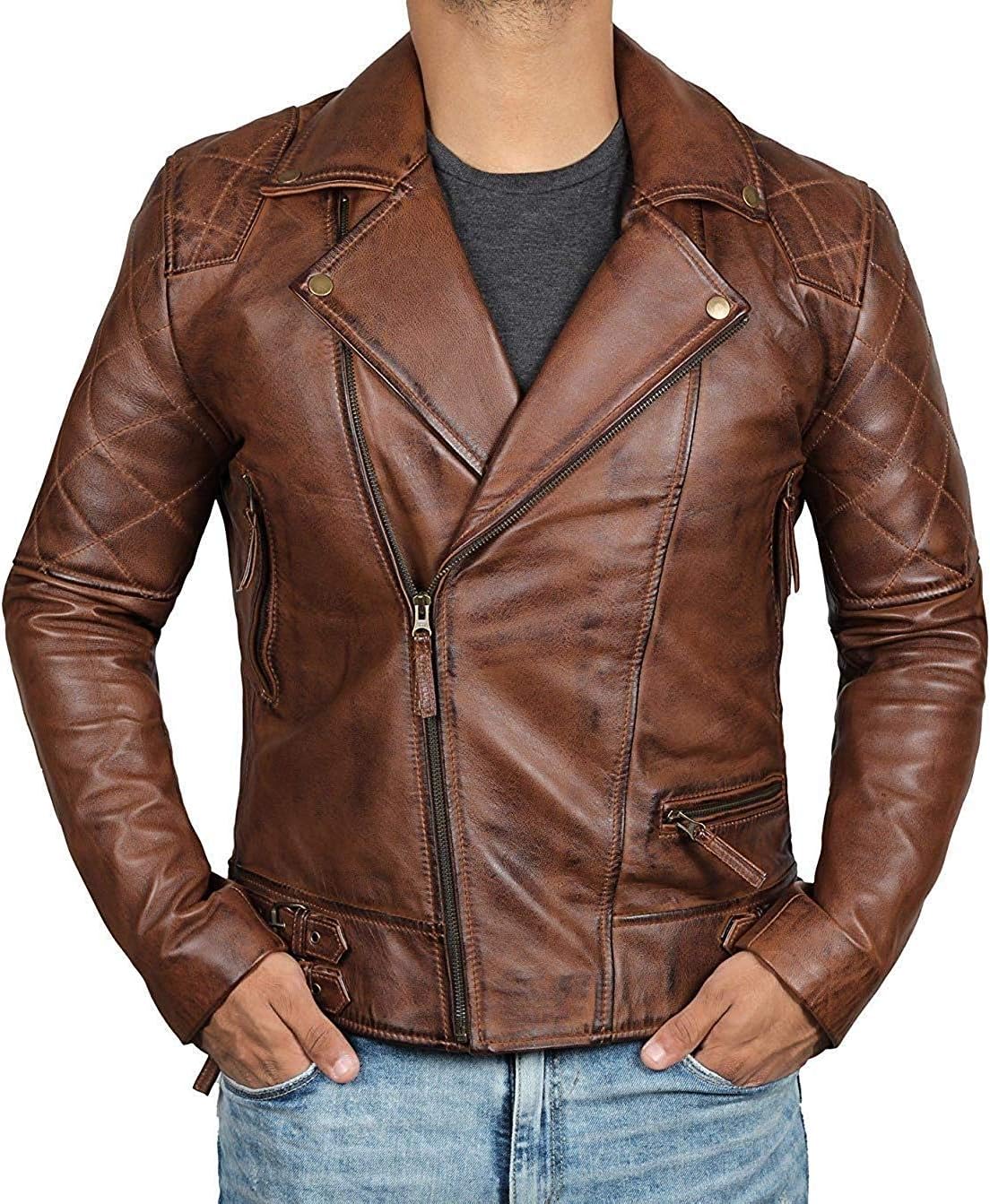 Domnite Men’s Full Grain Leather Jacket – Casual Motorcycle Style for the Adventurous Spirit