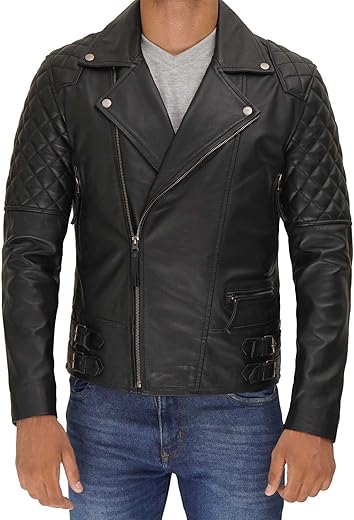 Domnite Mens Leather Jacket - Casual Motorcycle Style Real Lambskin Leather Jacket