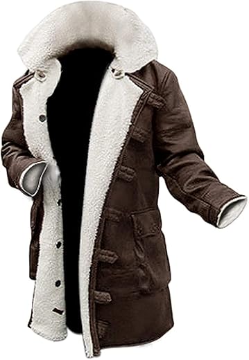 Domnite Men’s Shearling Leather Trench Coat – Real Full Grain Leather Long Coat with Luxurious Fur Lining