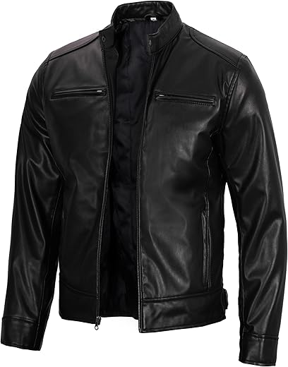 Domnite Men’s Leather Jacket – Casual Café Racer Style for the Modern Man