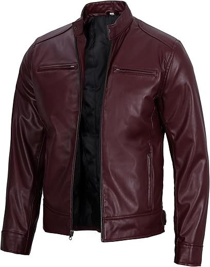 Domnite Men’s Leather Jacket – Casual Café Racer Style for the Modern Man
