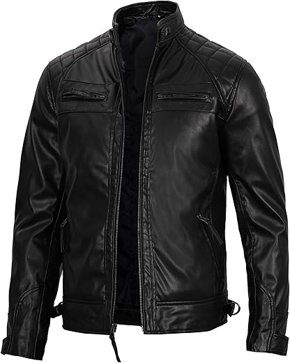 Domnite Men’s Full Grain Leather Jacket – Casual Café Racer Style for the Modern Man