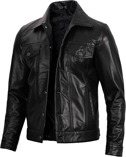 Domnite Men’s Leather Trucker Jacket – Casual Vintage Style for the Modern Man