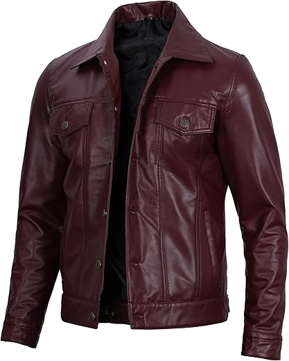 Domnite Vegan Leather Jacket Men - Casual Vintage Style Mens Sustainable Leather Trucker Jackets