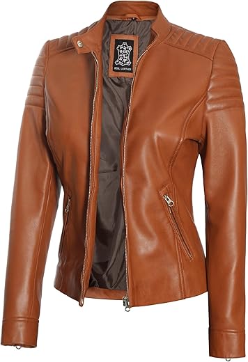 Domnite Women’s Real Full Grain Leather Jacket – Timeless Style for the Confident Woman