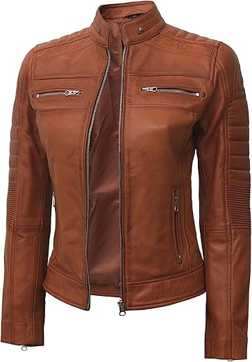 Domnite Women's Alpha Brown Cafe Racer Leather Jacket – Embrace Dominating Style with Full Grain Elegance