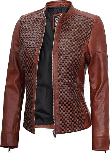 Domnite Womens Leather Jacket - Real Lambskin Cafe Racer Style Leather Jackets For Women