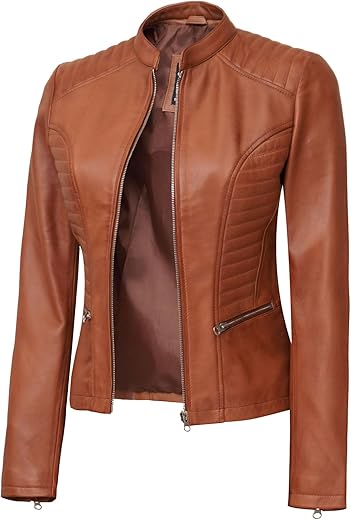 Domnite Women’s Real Full Grain Leather Jacket – Cafe Racer Style for Bold and Confident Women